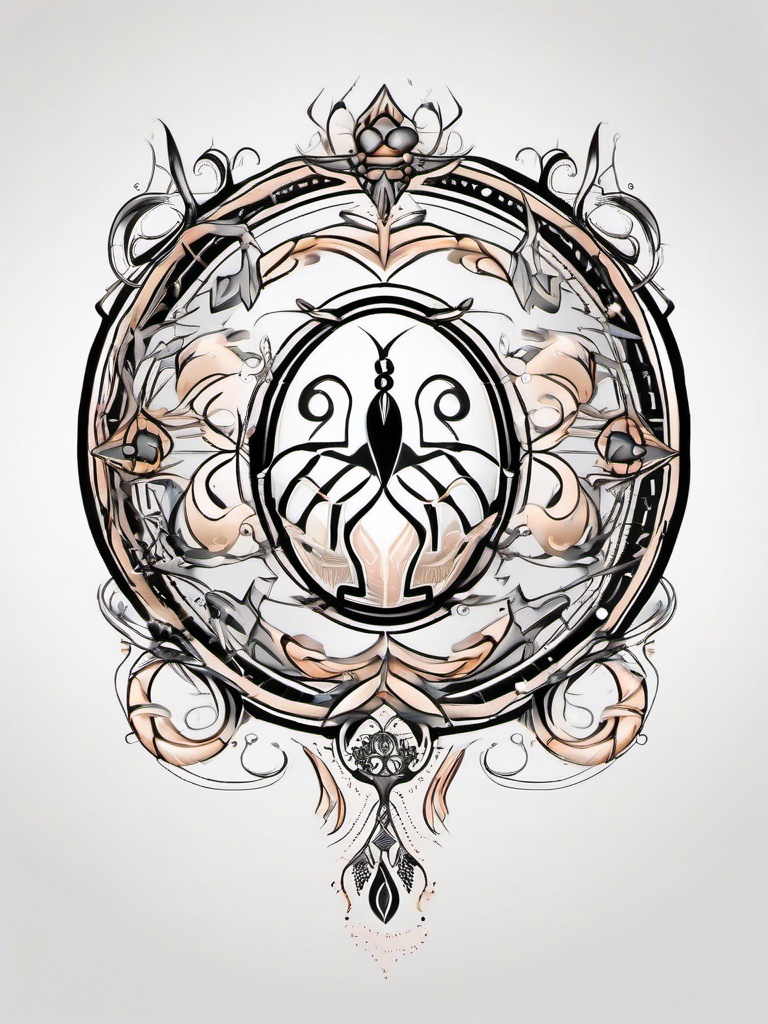 Cancer Zodiac Sign Tattoo Design-Creative and symbolic tattoo featuring the zodiac sign Cancer, showcasing unique design elements.  simple color tattoo,white background