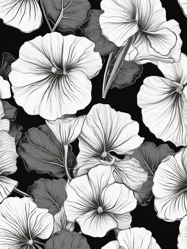 Floral Nasturtiums - Bright, edible flowers with a peppery taste.  outling,coloring pages,black and white