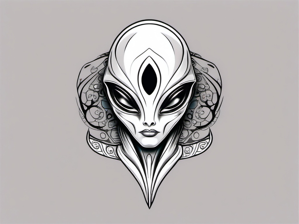 Alien Tattoo Small - Delicate yet powerful, a small alien tattoo makes a statement.  simple color tattoo,vector style,white background