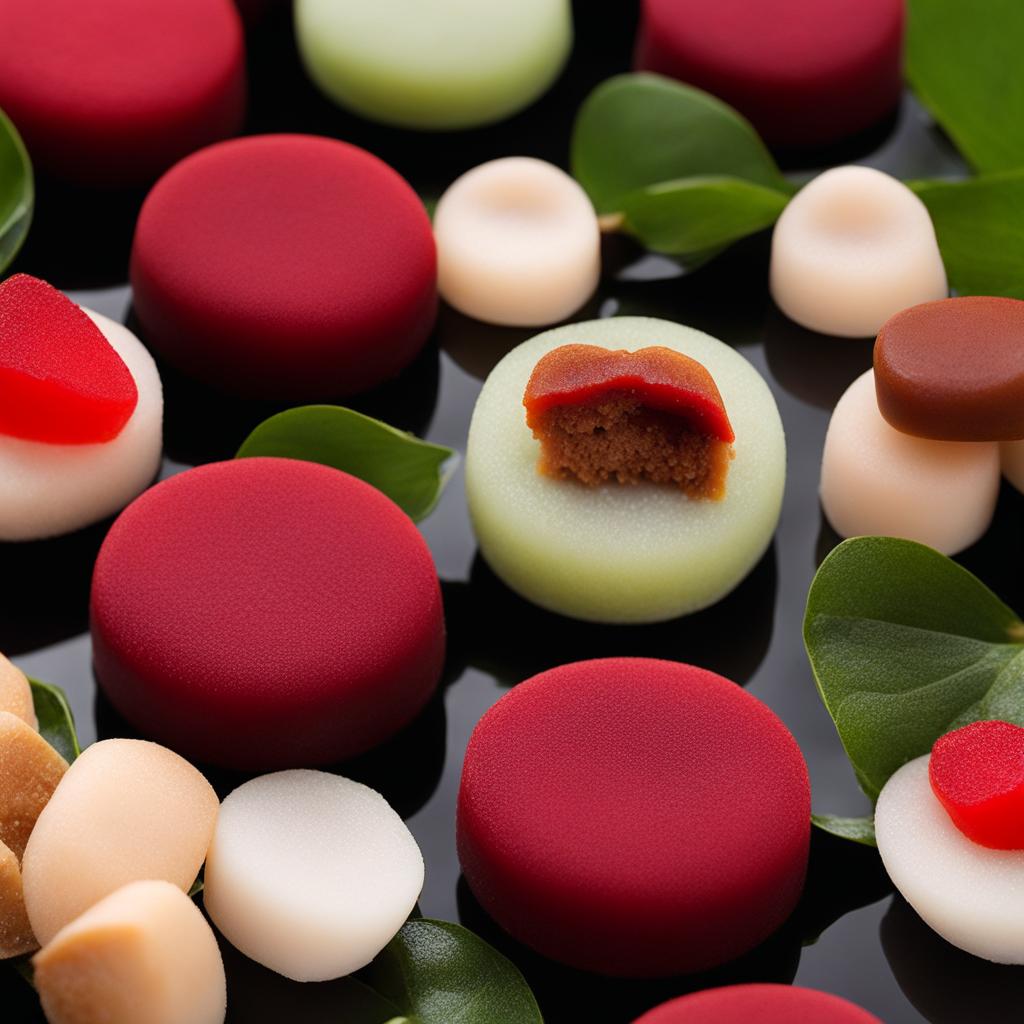 mochi, chewy rice cakes filled with sweet fillings like red bean paste. 