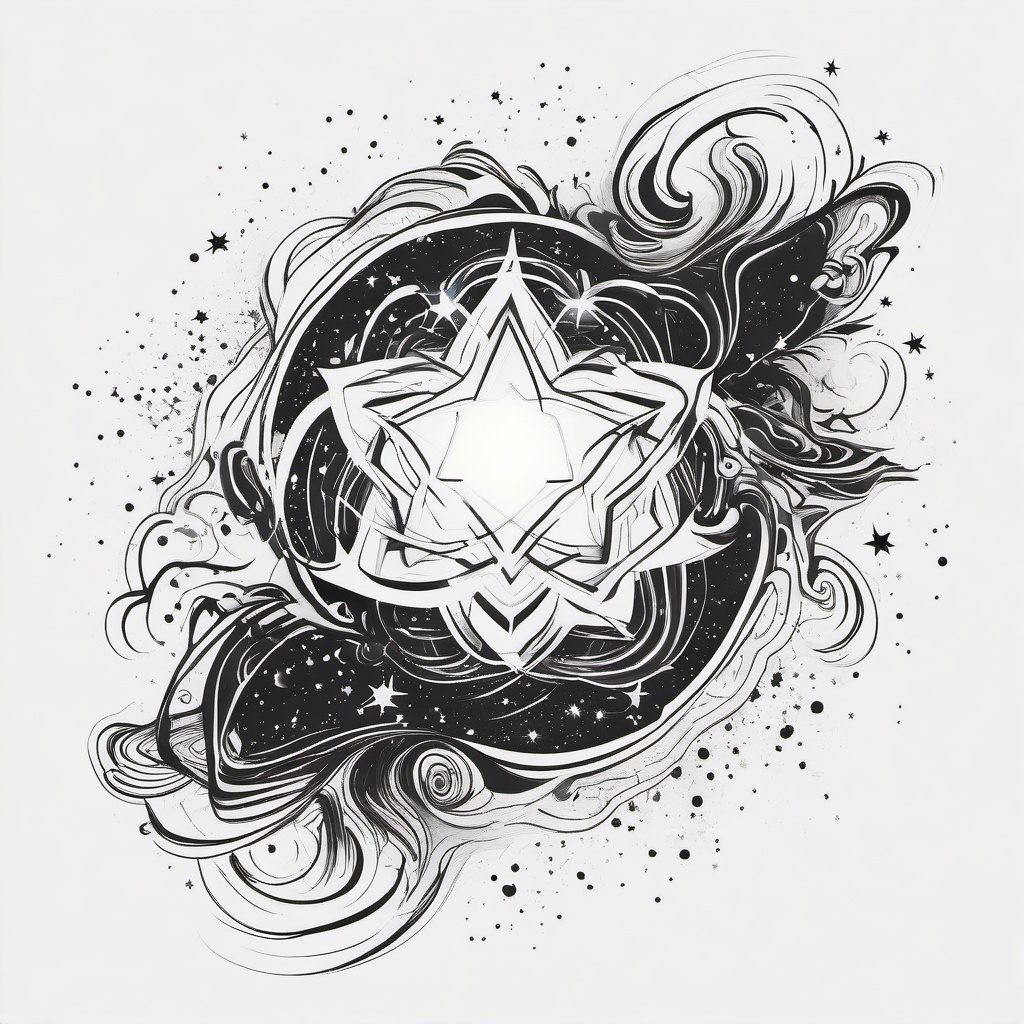 Nebula Tattoo - A vibrant nebula tattoo creating new stars  few color tattoo design, simple line art, design clean white background