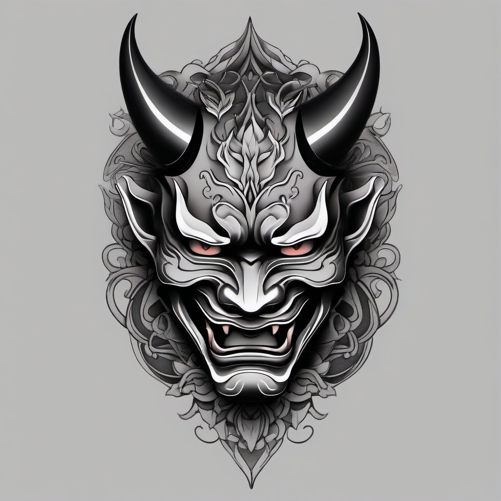 hannya black and grey tattoo  simple color tattoo,white background,minimal