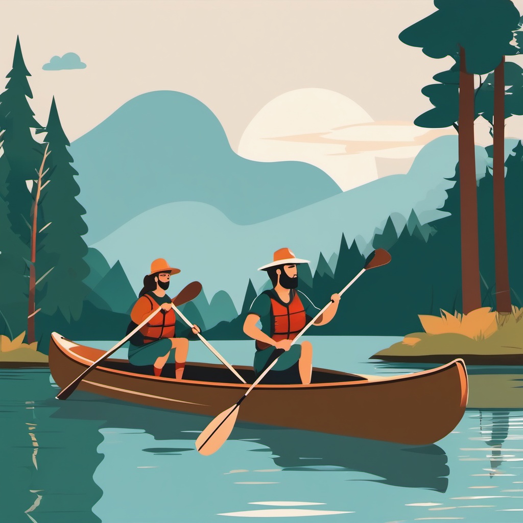 Canoeing Adventure clipart - Friends paddling a canoe on the lake., ,vector color clipart,minimal