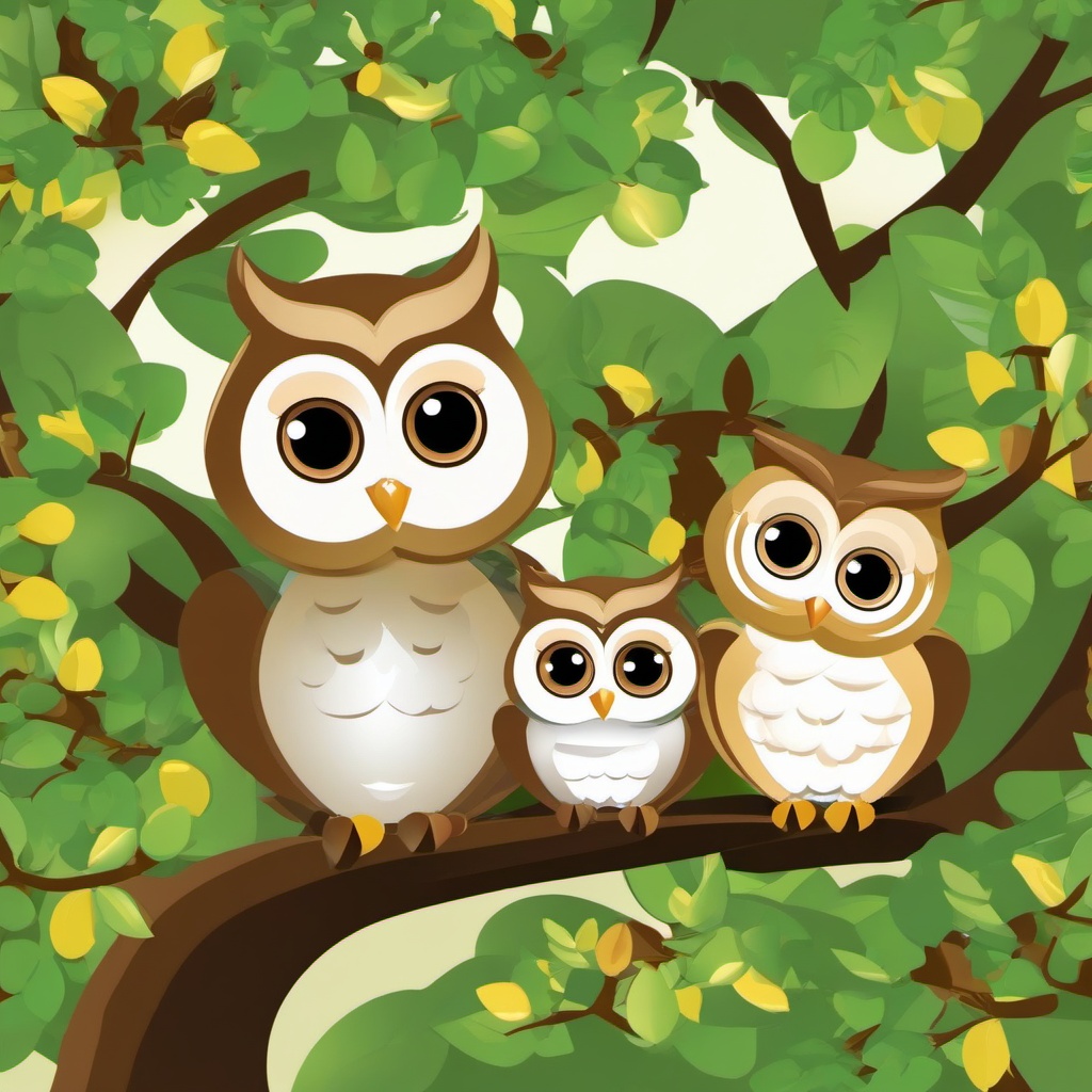 Owl clipart - owl family sitting together in a tree  