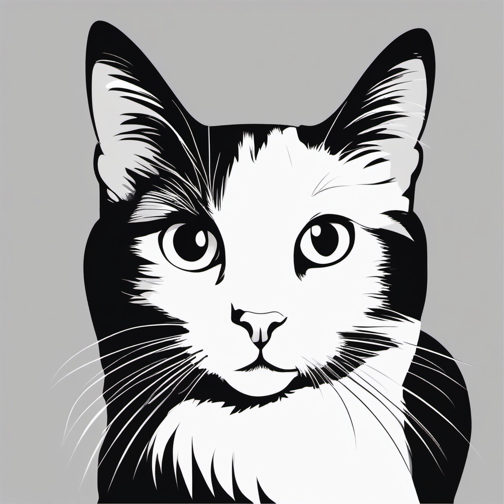 Black and White Clipart Cat,Illustrating a monochrome cat-themed banner with black and white clipart cat  simple, 2d flat