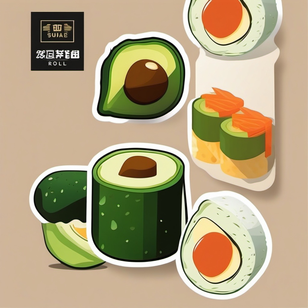 Avocado Sushi Roll Sticker - Experience the creamy and wholesome taste of an avocado sushi roll, , sticker vector art, minimalist design