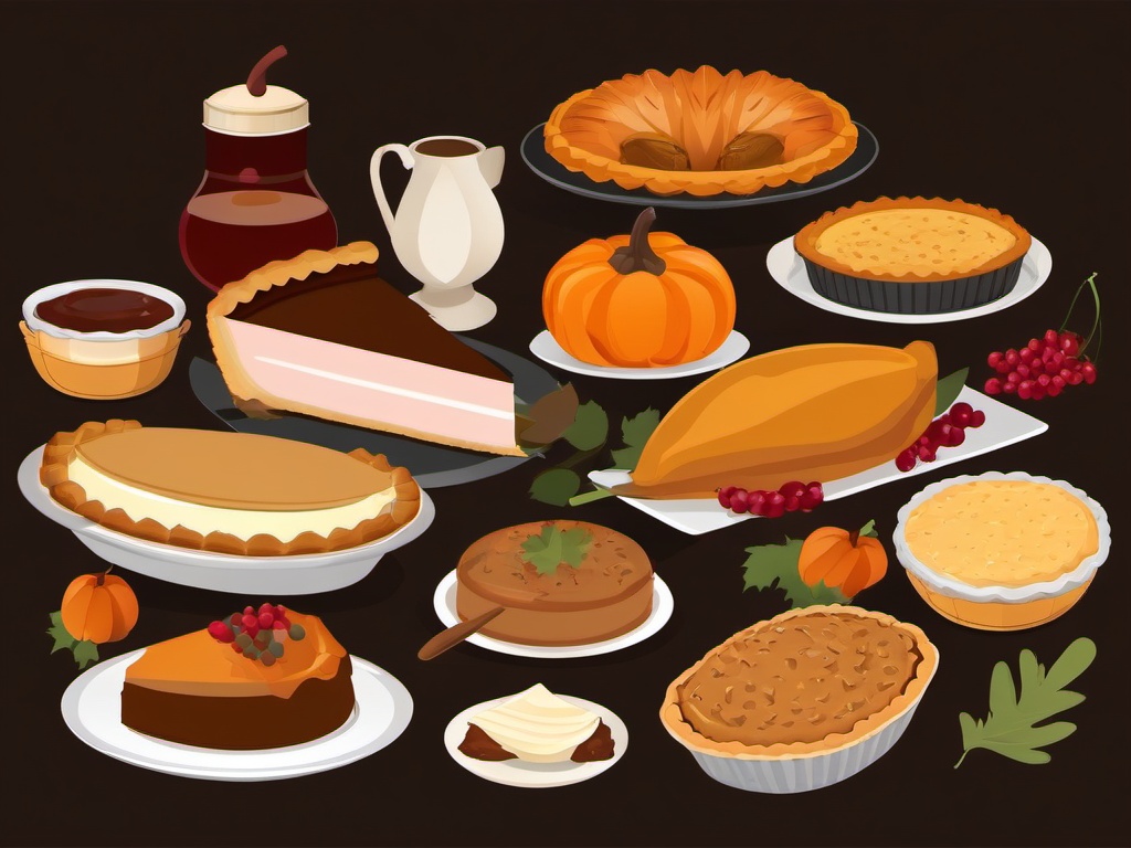 Happy Thanksgiving clipart - Thanksgiving feast with pies  