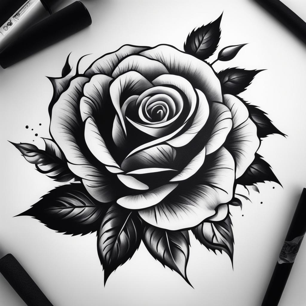 Tattoo rose black, Artistic renditions of roses in black ink. , color tattoo design, clean white background