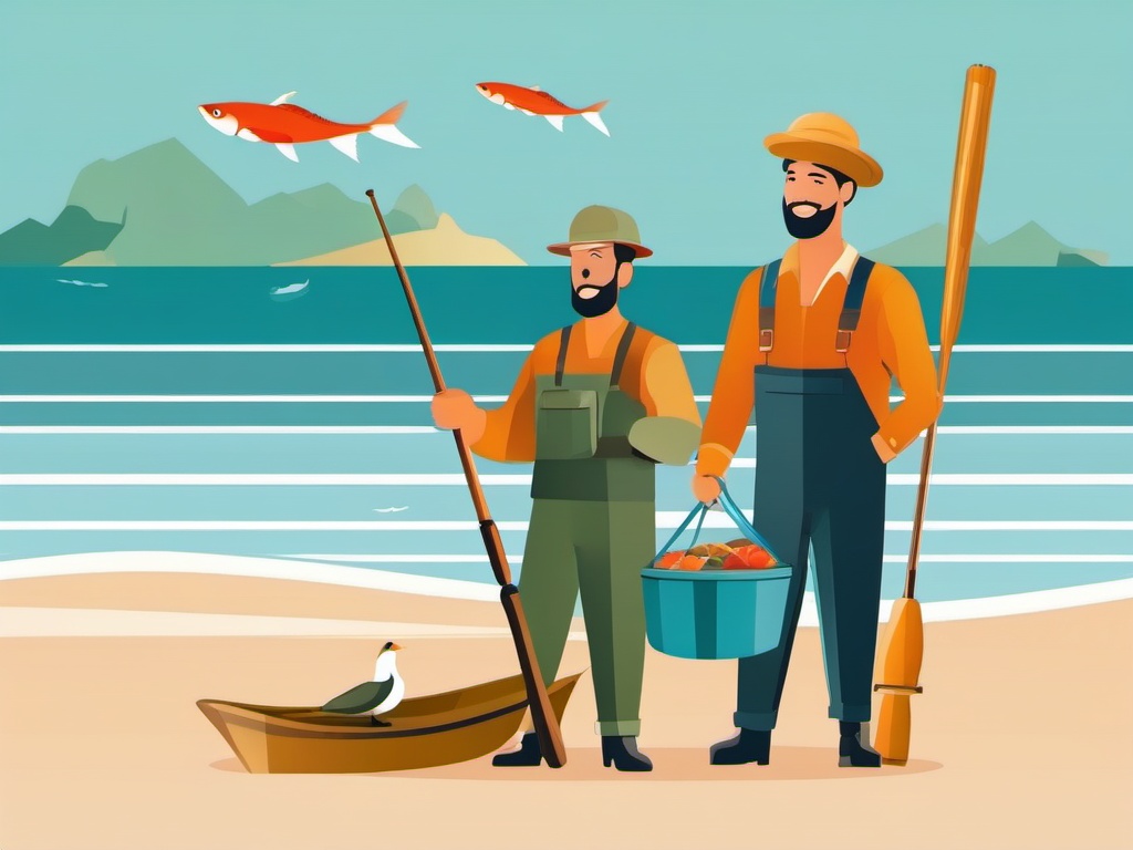 Fisherman's Catch clipart - A proud fisherman with his catch of the day., ,vector color clipart,minimal