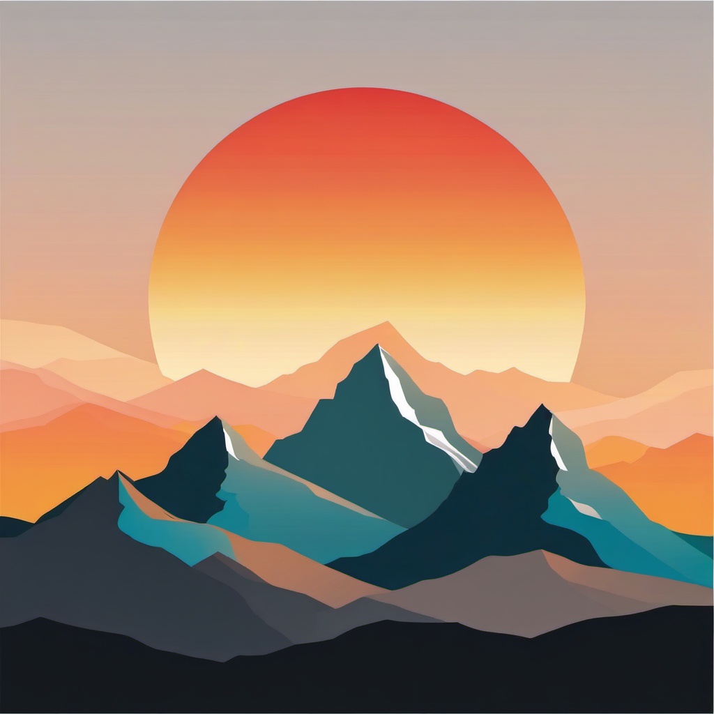 Mountain Peaks Sunrise clipart - Sunrise over towering mountain peaks, ,vector color clipart,minimal