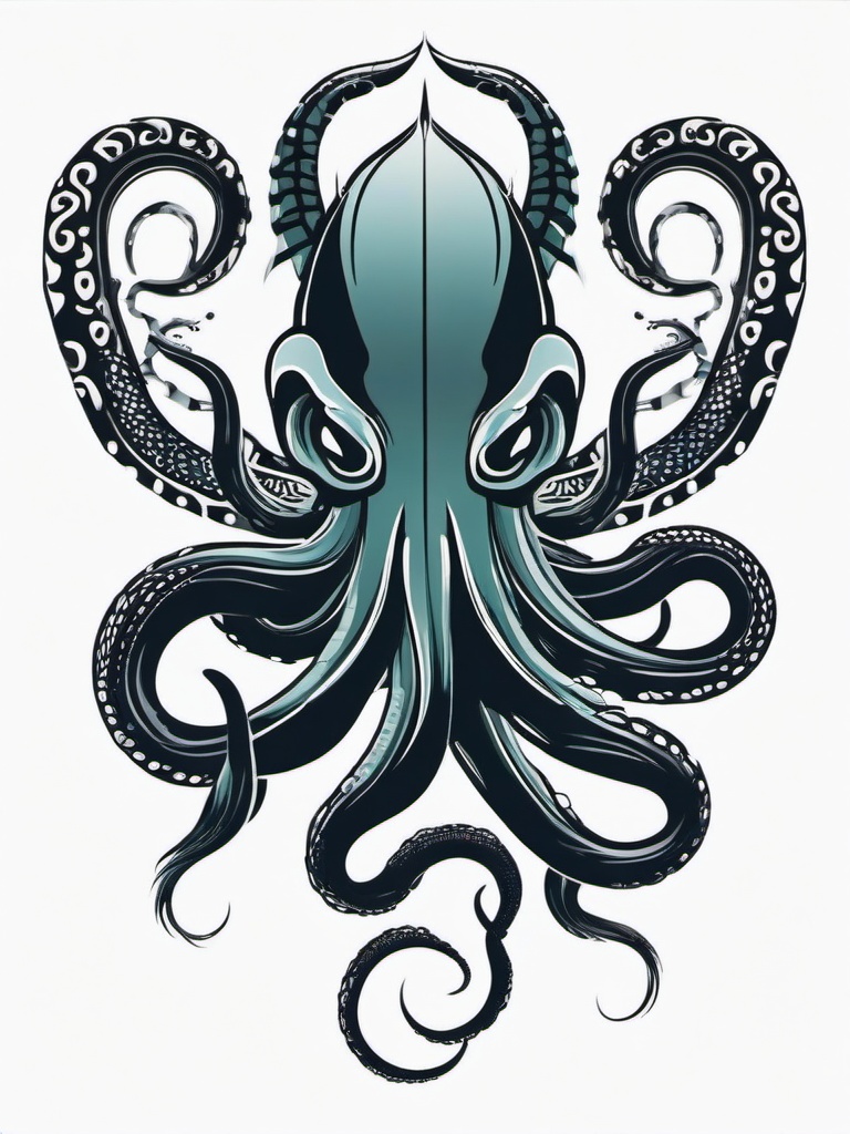 The Kraken Tattoo - Pay homage to the legendary sea creature with a tattoo featuring the iconic kraken design.  simple vector color tattoo,minimal,white background