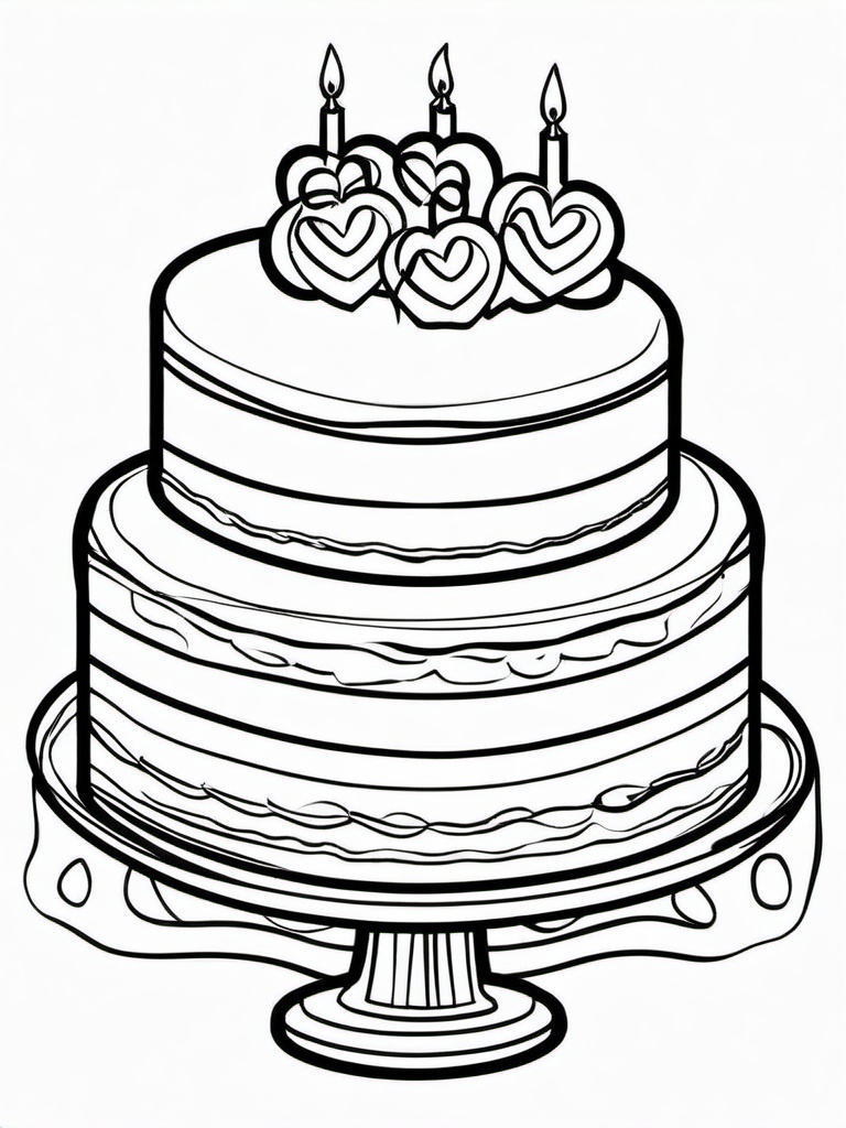 Cake Coloring Pages - Heart-shaped cake for Valentine's Day  simple coloring pages