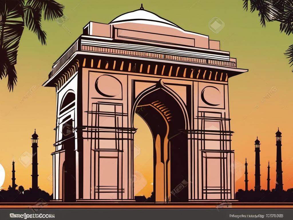 New Delhi clipart - India Gate and Jama Masjid in India, ,color clipart vector style