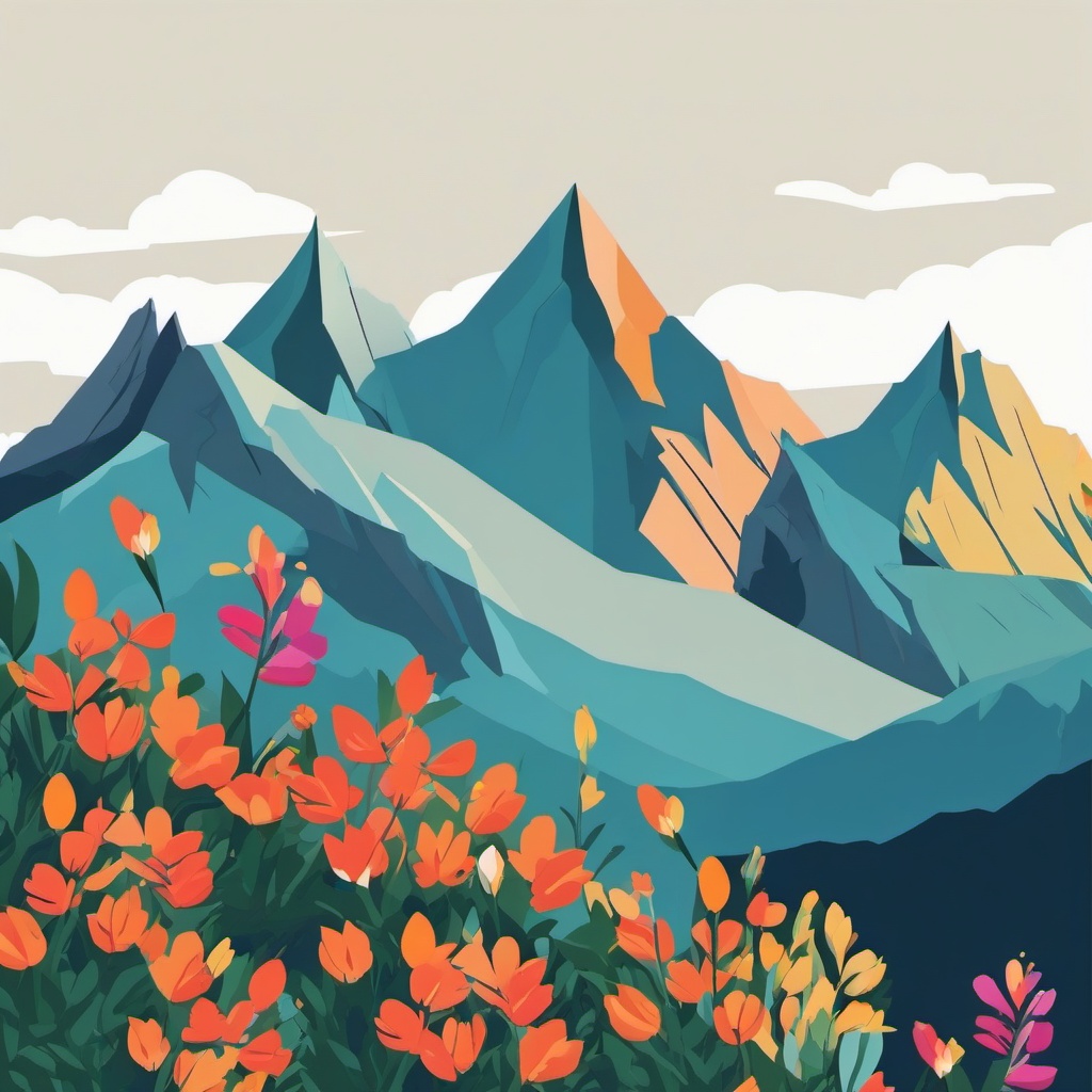 Mountain King's Spear Clip Art - King's spear flowers in mountain terrain,  color vector clipart, minimal style