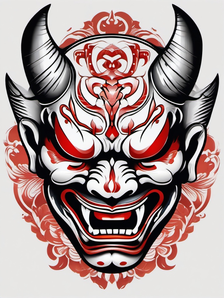 Hannya Mask Traditional Tattoo - A traditional take on the Hannya mask, capturing its cultural and symbolic significance.  simple color tattoo,white background,minimal