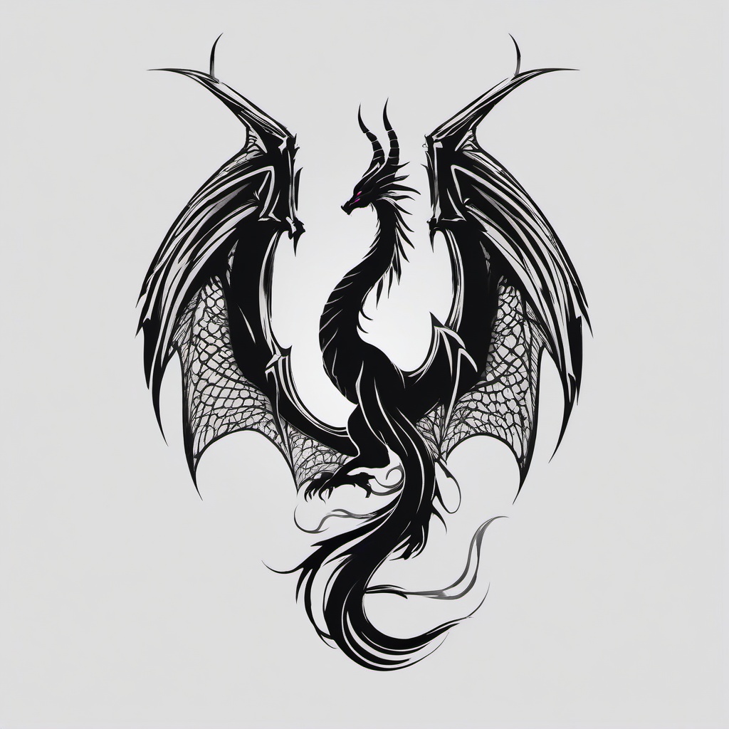 Maleficent Dragon Tattoo - Tattoo inspired by Maleficent's dragon form.  simple color tattoo,minimalist,white background