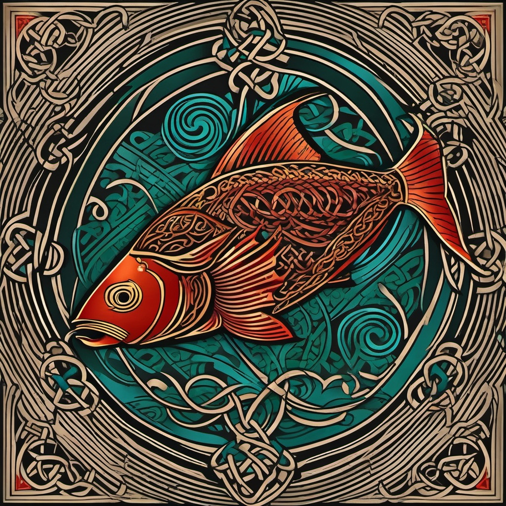 Celtic Fish Tattoo-Bold and intricate tattoo featuring a fish in Celtic style, capturing the artistic and symbolic elements of Celtic design.  simple color vector tattoo