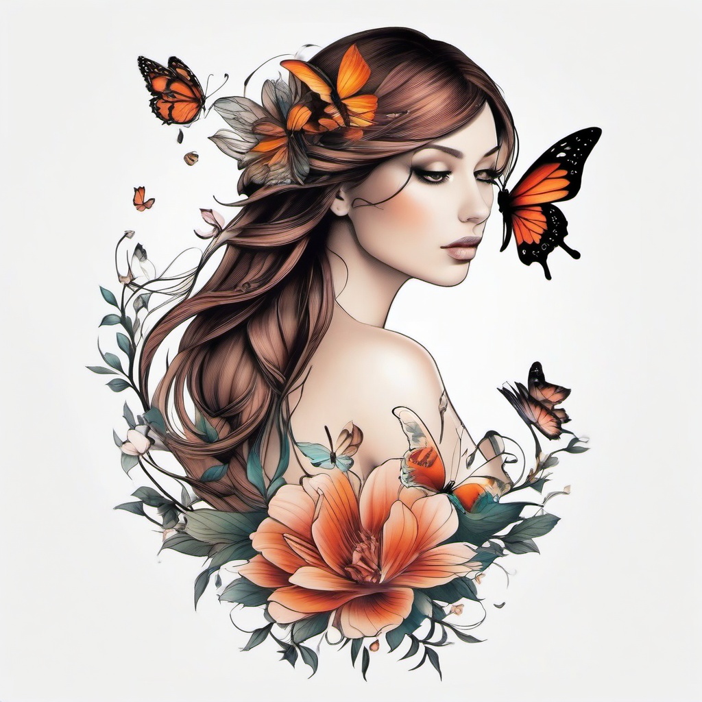 fairy and butterfly tattoo  simple color tattoo, minimal, white background