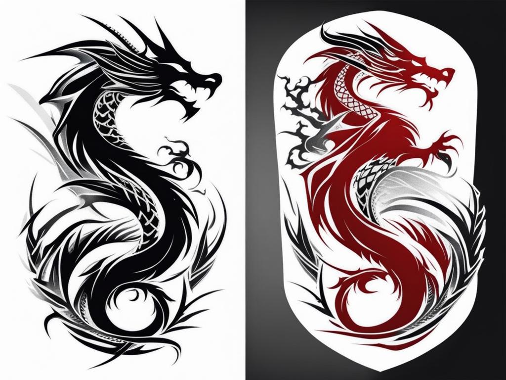 Dragon spine tattoo, Tattoos that elegantly adorn the spine with dragon imagery.  color, tattoo style pattern, clean white background