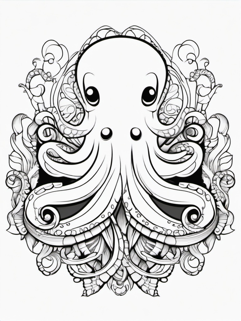 Octopus Coloring Pages - Octopus wearing a cute seashell necklace  simple coloring pages