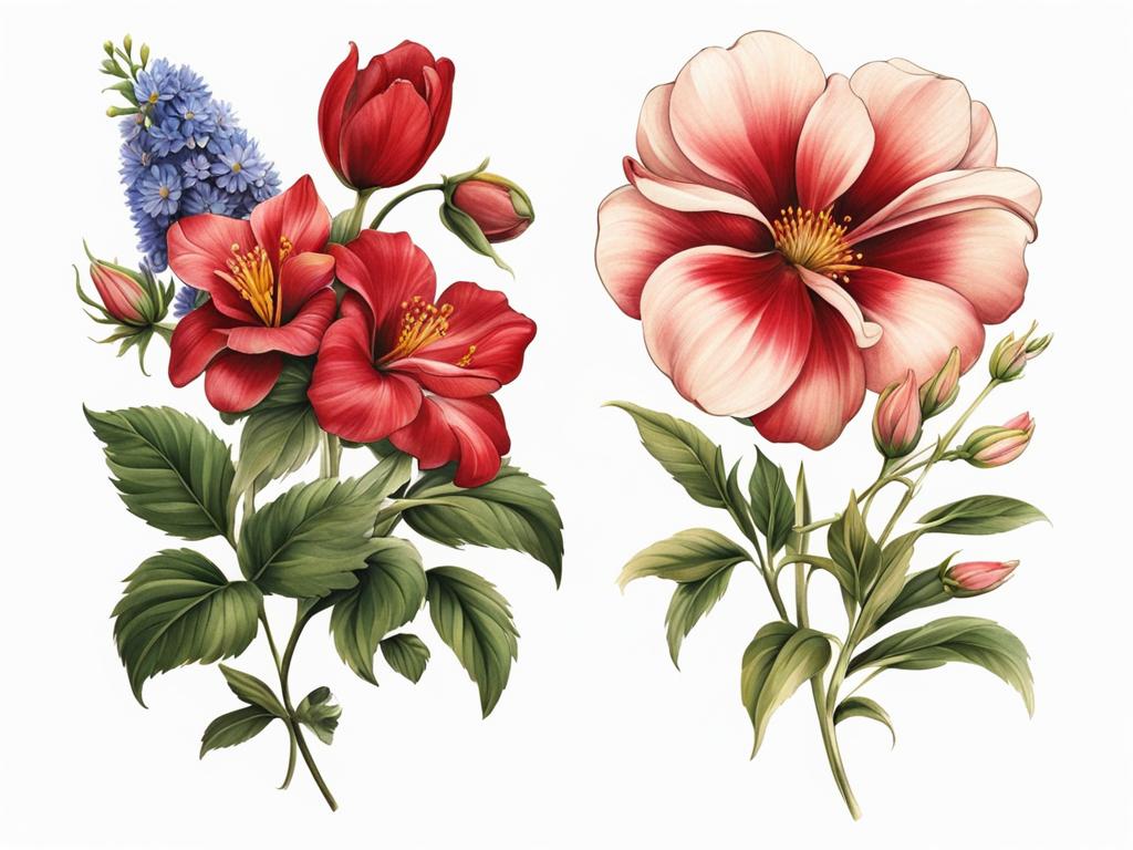 July birth month flower tattoo, Tattoos representing the birth flower for the month of July. colors, tattoo patterns, clean white background