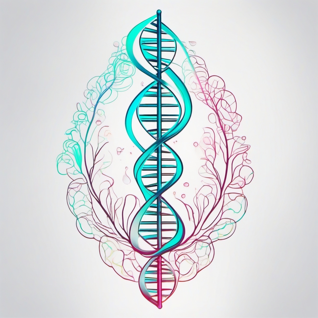 Bioluminescent DNA - Illuminate your skin with a tattoo featuring bioluminescent elements within the DNA structure.  outline color tattoo,minimal,white background