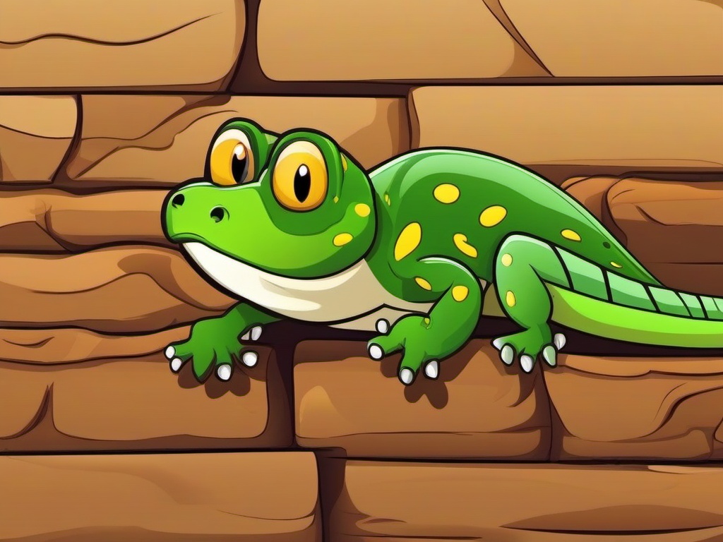 Gecko Cartoon - Cartoon of gecko climbing a wall  