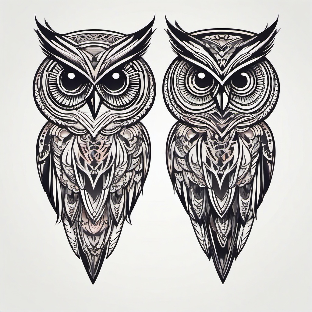 Matching Owl Tattoos - Symbolize connection with matching owl tattoos for a shared bond.  simple color tattoo,vector style,white background