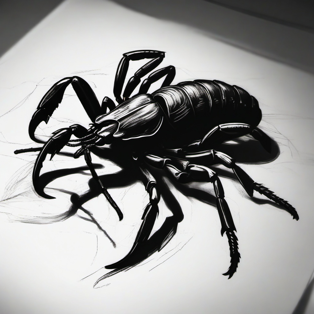 drawing of a scorpion in a shadowy environment  minimal rough sketch scribbles,doodles,black and white