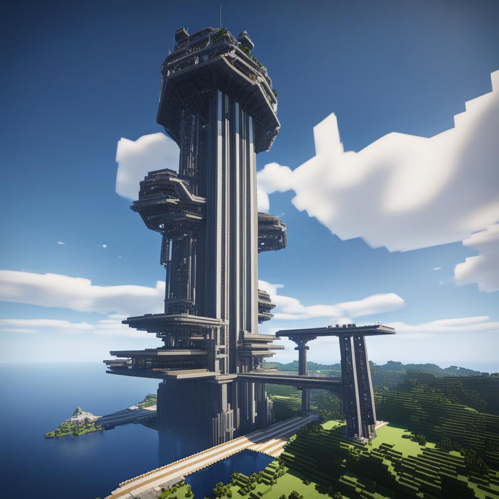 space elevator station connecting earth to outer space - minecraft house design ideas minecraft block style