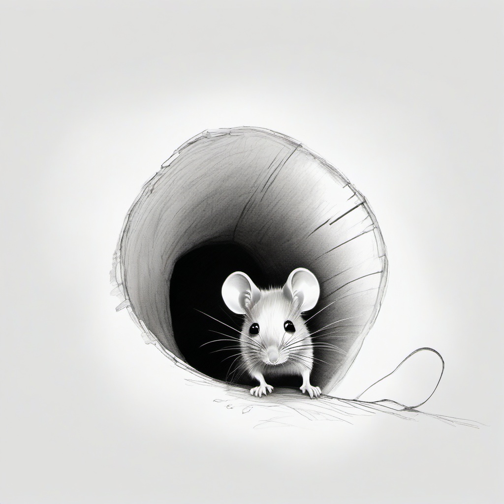 drawing of a mouse peeking out of a hole  minimal rough sketch scribbles,doodles,black and white