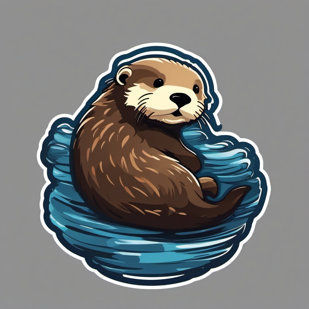 Sea Otter Sticker - A sea otter floating on its back, ,vector color sticker art,minimal