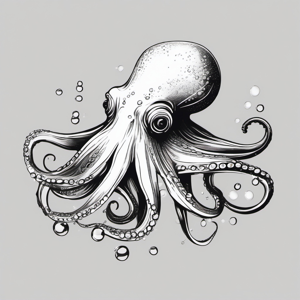 drawing of an octopus with bubbles  minimal rough sketch scribbles,doodles,black and white