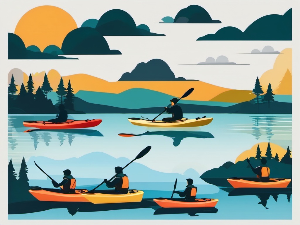 Kayak Adventures clipart - Adventurers kayaking on the lake., ,vector color clipart,minimal