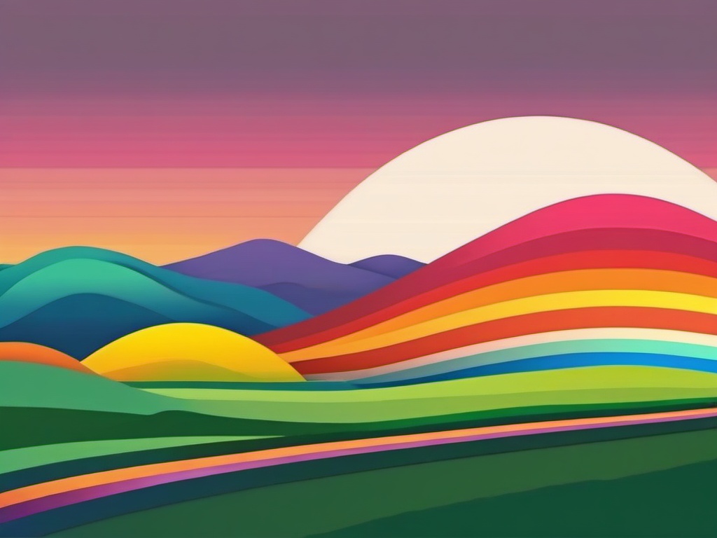 Rolling Hills and Rainbow Emoji Sticker - Nature's palette painting the sky, , sticker vector art, minimalist design