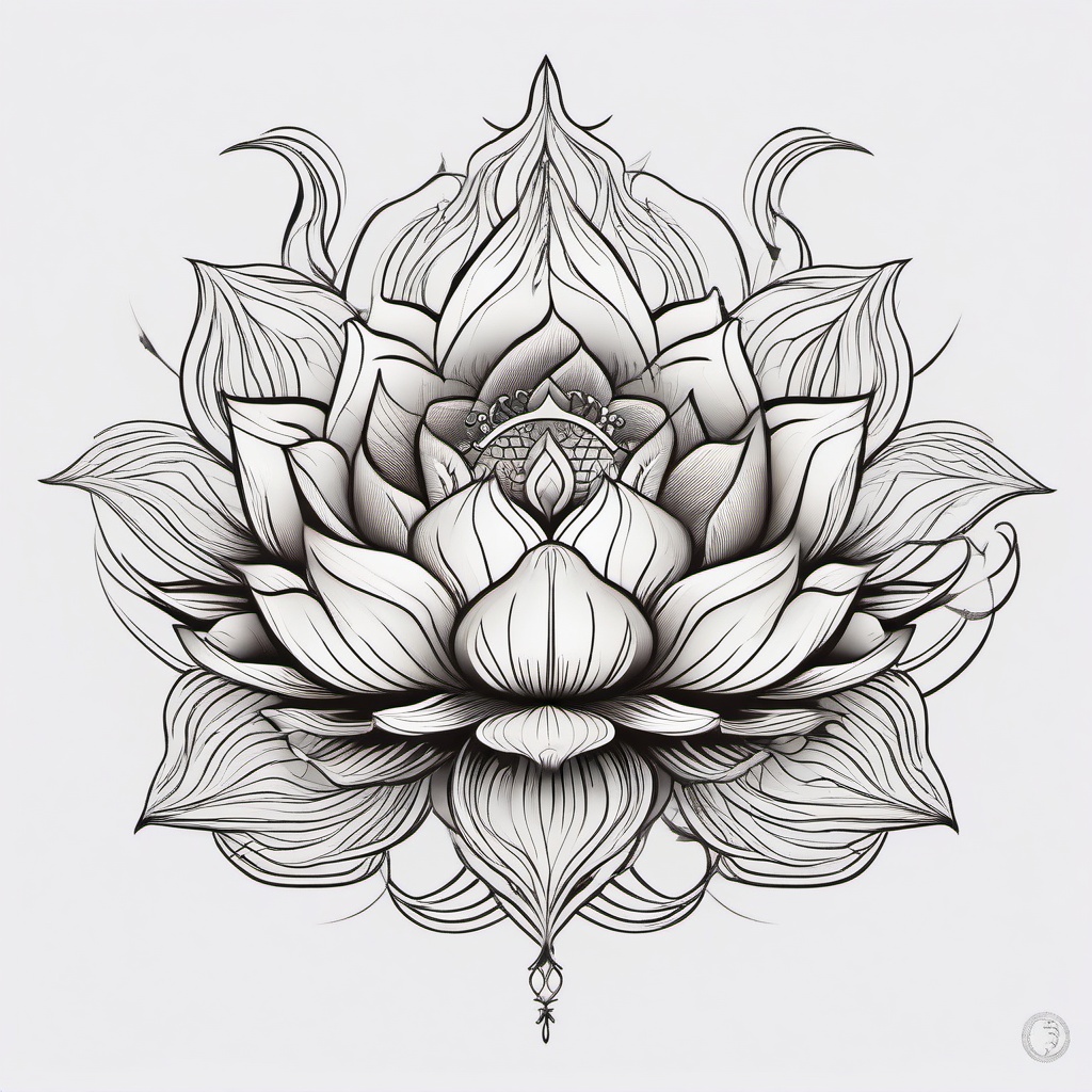 Lotus & Dragon Tattoo - Fusion symbolizing enlightenment and strength  minimal tattoo design,white background