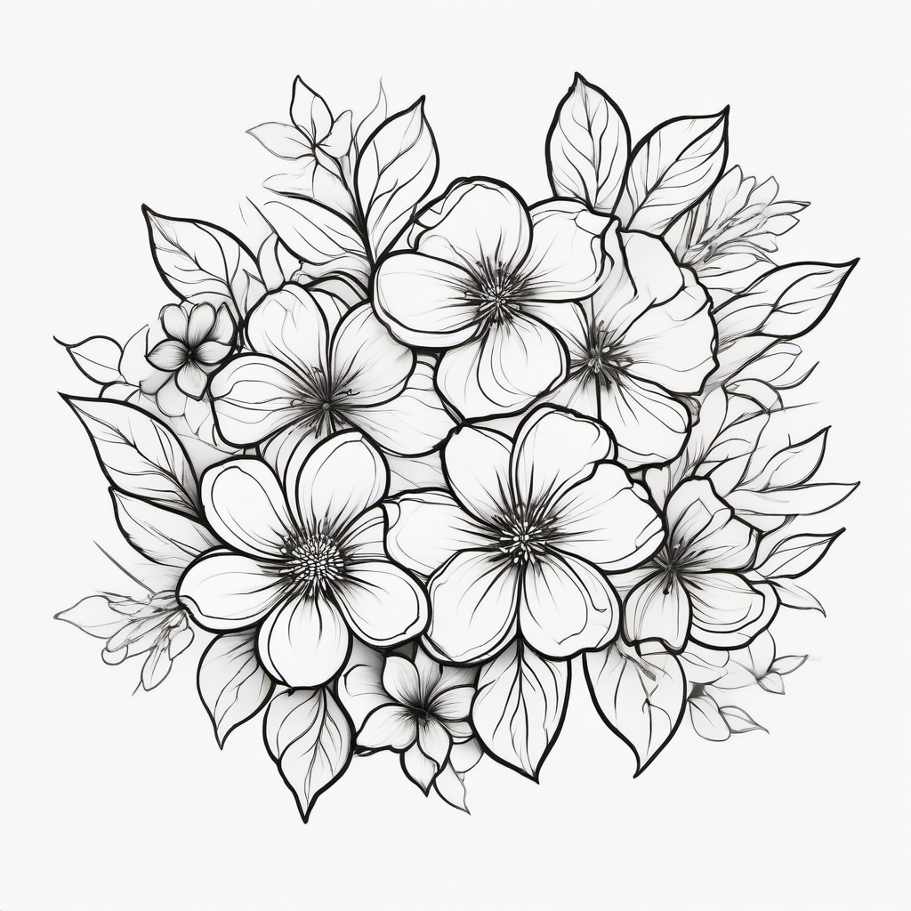 Dream Tattoo Blossoms - Let dreams bloom with a floral-inspired dream tattoo design.  outline color tattoo,minimal,white background