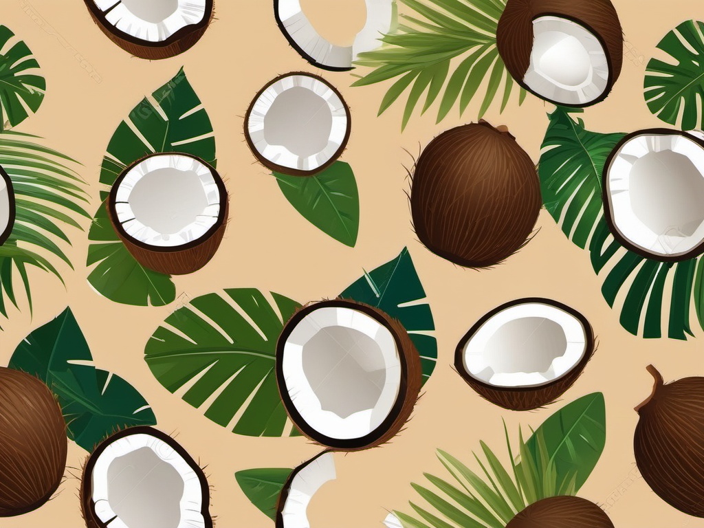 Coconut and Coconut Pieces Clipart - Coconut and pieces of coconut.  color vector clipart, minimal style