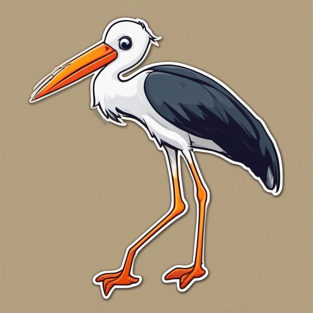 Stork cartoon - tall bird with long legs  cartoon sticker style