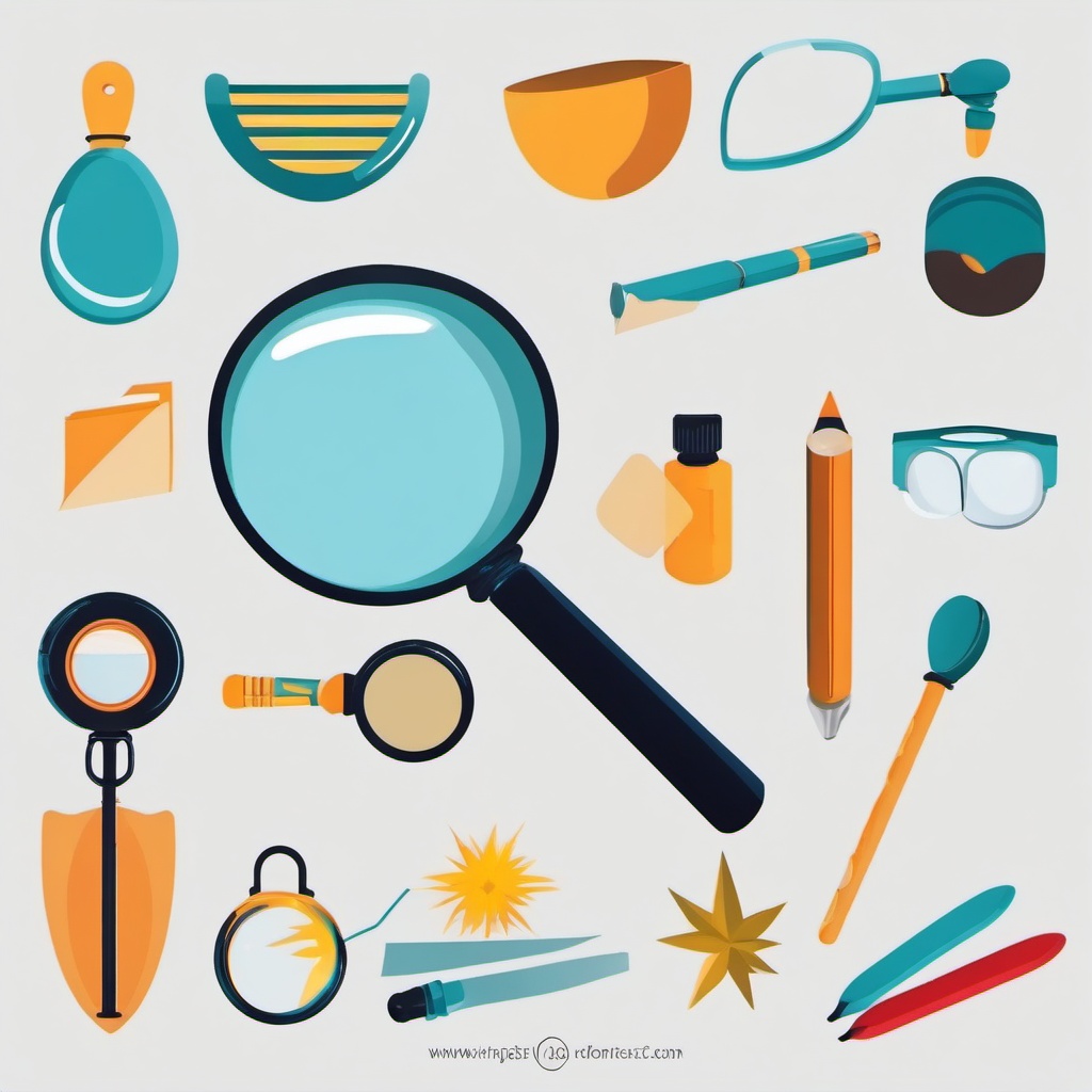 Magnifying Glass and Exploration Clipart - Magnifying glass discovering hidden wonders.  color clipart, minimalist, vector art, 