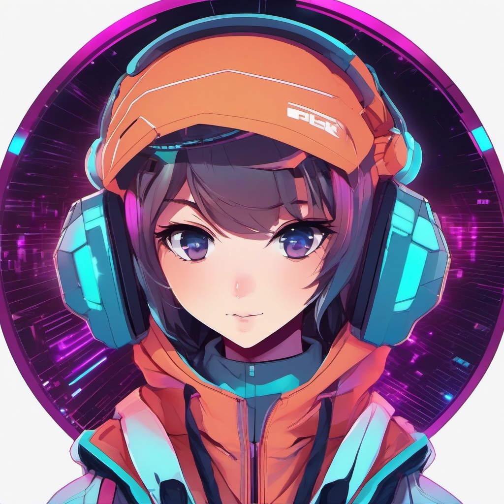 Futuristic cyber-hacker, in a digital realm, infiltrating virtual systems and unlocking hidden secrets.  front facing ,centered portrait shot, cute anime color style, pfp, full face visible