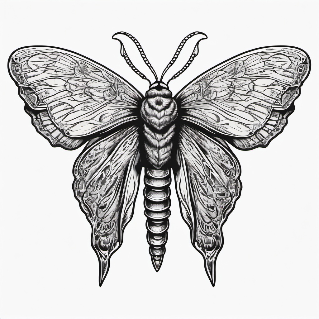 Death Moth Tattoo Drawing - Illustrated drawing of a death moth for a tattoo.  simple vector tattoo,minimalist,white background