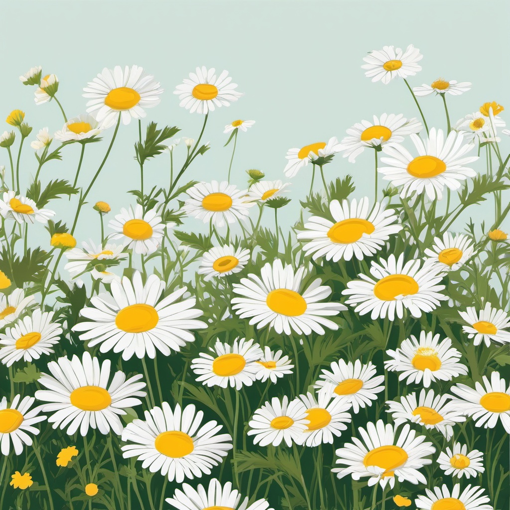 Chamomile Clip Art - A field of delicate chamomile flowers,  color vector clipart, minimal style