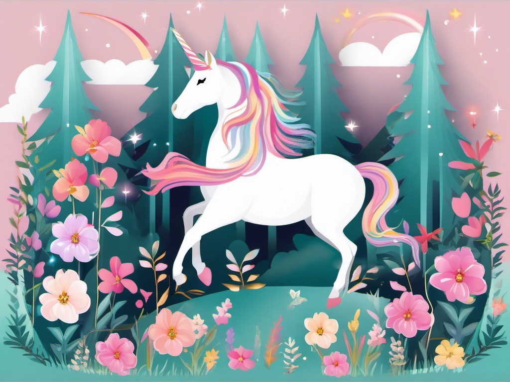 Unicorn Clipart, Enchanting unicorns in a magical forest. 