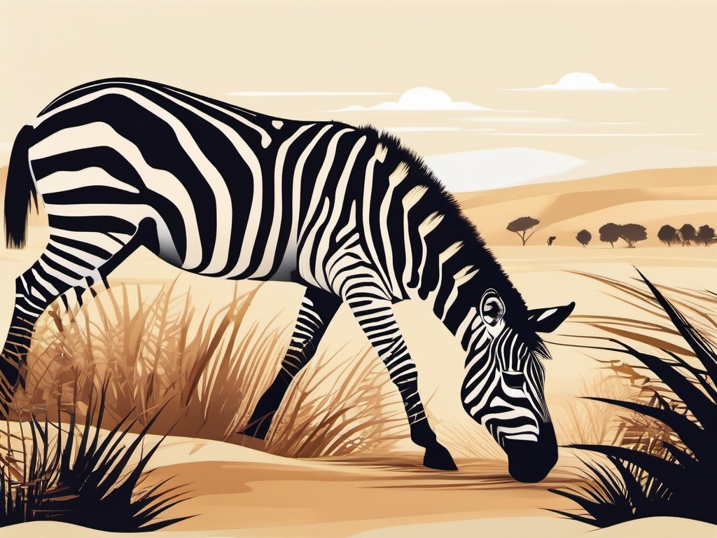 Plains Zebra Clip Art - Plains zebra grazing on the savanna,  color vector clipart, minimal style