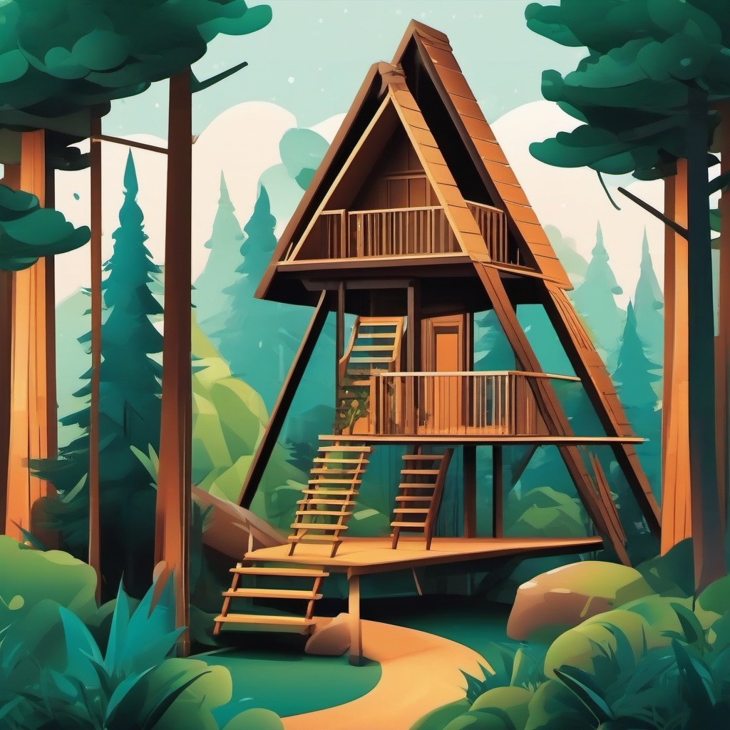 A-Frame Treehouse Sticker - Embrace the enchanting and treetop living with the A-frame treehouse sticker, , sticker vector art, minimalist design