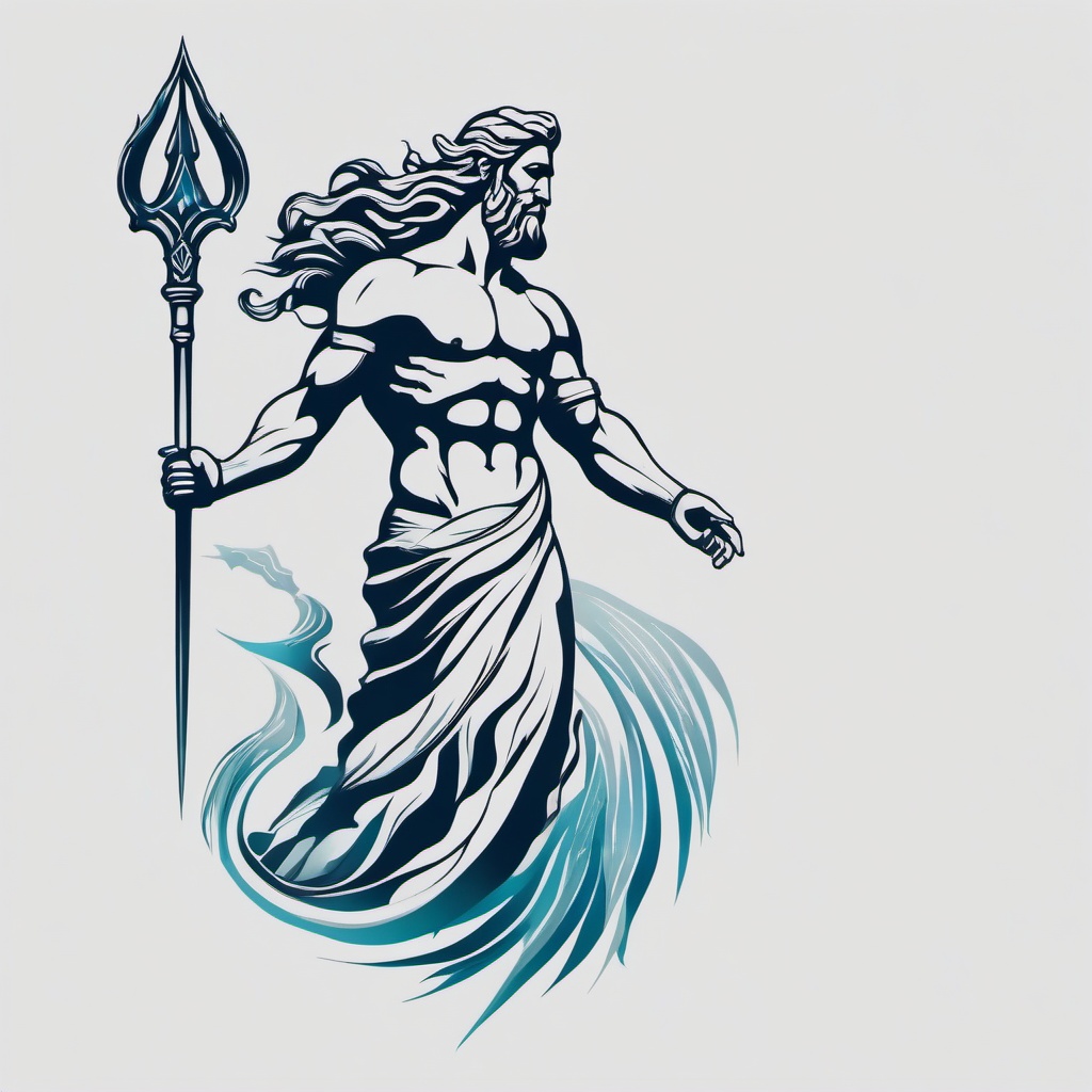 Simple Poseidon Tattoo - Choose a minimalist approach with a simple Poseidon tattoo, capturing the essence of the sea god in a clean design.  simple color tattoo, white background