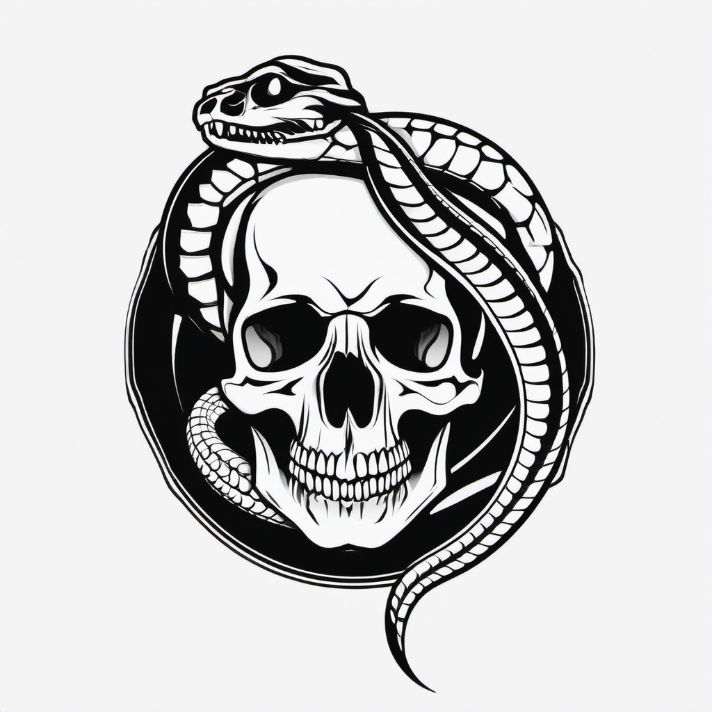 Skull and Snake Tattoo - Combination of a skull and snake in a tattoo.  simple vector tattoo,minimalist,white background