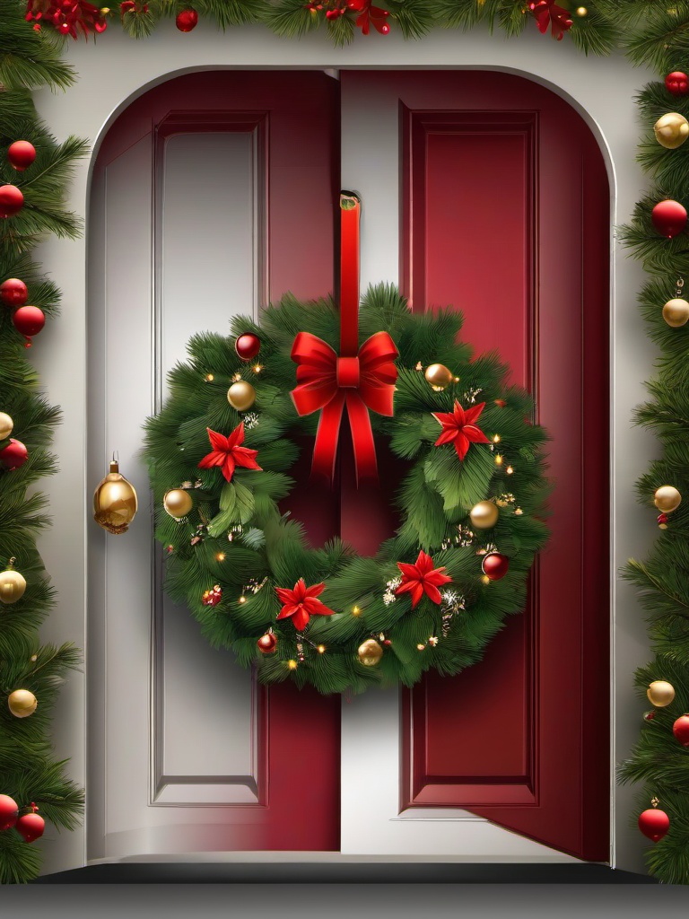 Merry Christmas clipart - Christmas wreath on a door  