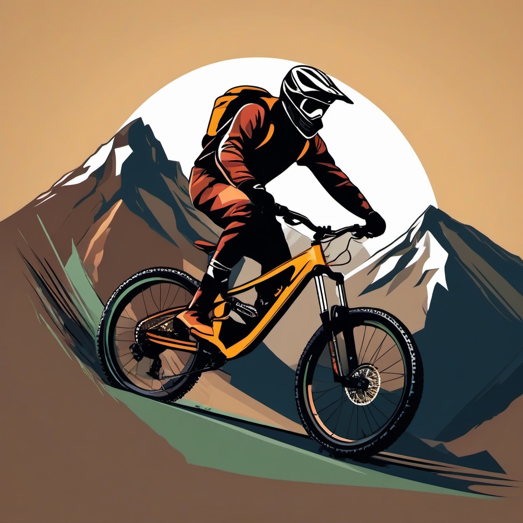 Mountain Biking Downhill Adventure Clipart - A mountain biker on a thrilling downhill adventure.  color vector clipart, minimal style